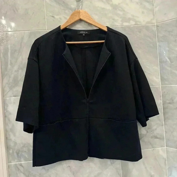 Lafayette 148 Navy Blue 1/2-Sleeve Zip Jacket w/ Pockets size M - Picture 1 of 9